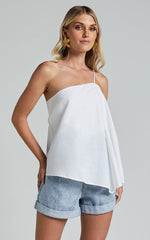 Amalie The Label - Charmonique Linen Asymmetric One Shoulder Cami Linen Top in White