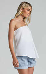 Amalie The Label - Charmonique Linen Asymmetric One Shoulder Cami Linen Top in White