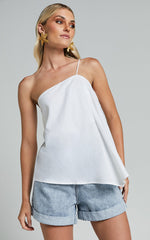 Amalie The Label - Charmonique Linen Asymmetric One Shoulder Cami Linen Top in White