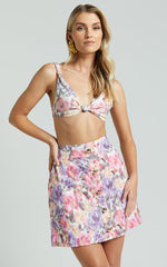 Amalie The Label - Cosette Linen Blend High Waisted Button Through A Line Skirt in Aurora Floral