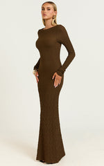 Amy Midi Dress - Scoop Long Sleeve Bodycon Dress in Chocolate