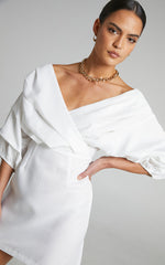 Anastasija Mini Dress - Off Shoulder V Neck Dress in White