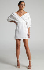 Anastasija Mini Dress - Off Shoulder V Neck Dress in White