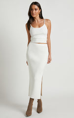 Andalucia Midi Skirt - Ribbed Side Split Skirt in Cream
