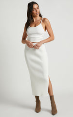 Andalucia Midi Skirt - Ribbed Side Split Skirt in Cream