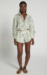 Anka Playsuit - Relaxed Button Front Shirt Playsuit in Green Floral