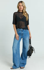 Araceli Top - Mesh T-Shirt in Black