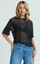 Araceli Top - Mesh T-Shirt in Black
