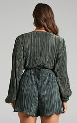 Archer Shorts - High Waisted Plisse Shorts in Olive