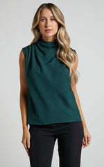 Arianae Top - High Neck Top in Forest Green