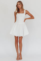 Like Art Square Neck Bubble Mini Dress White