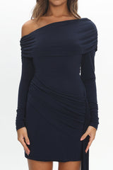 Afroditi Side Sash Draped Mini Dress Navy