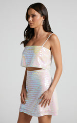 Barlyn Crop Top - Square Neck Crop Flat Sequin Top in Pearl