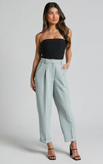 Bethanie Pants - Mid Rise Tailored Cuffed Relaxed Pants in Sage
