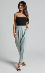 Bethanie Pants - Mid Rise Tailored Cuffed Relaxed Pants in Sage