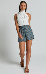 Brunita Shorts - High Waisted Tie Shorts in Tile Geo