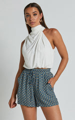 Brunita Shorts - High Waisted Tie Shorts in Tile Geo