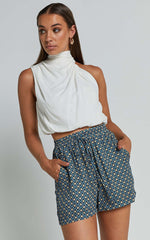 Brunita Shorts - High Waisted Tie Shorts in Tile Geo