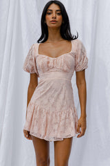 Petite Cherie Puff Sleeve Lace-Up Back Dress Lace Blush