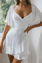 Hand In Mine Ruffle Hem Dress White