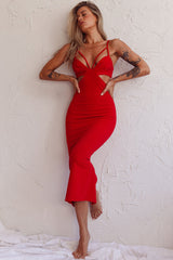 Sarita String Bust Midi Dress Red