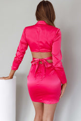 Antoinette Collared Long Sleeve Mini Dress Fuchsia
