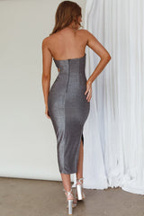 Glisten Cut-Out Buckle Waist Midi Dress Silver