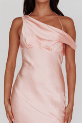 Etienne Off-Shoulder Halter Midi Dress Shimmer Pink