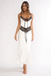 Luna Dolce Lace Trim Tie Maxi Dress Oyster
