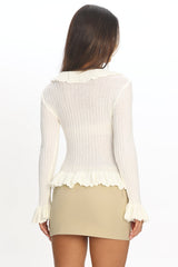 Jaimy Ruffle Trim Knit Cardigan Cream