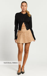 Cailin Mini Skirt - Pleated Skirt in Beige