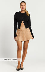 Cailin Mini Skirt - Pleated Skirt in Beige
