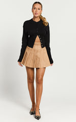 Cailin Mini Skirt - Pleated Skirt in Beige
