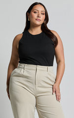 Cardella Tank - Jersey Long Line Scoop Neck Top in Black