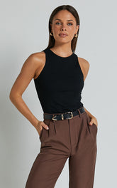 Cardella Tank - Jersey Long Line Scoop Neck Top in Black