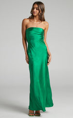 Charlita Maxi Dress - Strapless Cowl Back Satin Dress in Green