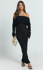 Claire Maxi Dress - Knit Off Shoulder Dress in Black