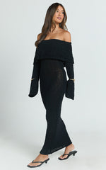 Claire Maxi Dress - Knit Off Shoulder Dress in Black