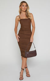 Coming For You Midi Dress - Mesh Dress in Espresso