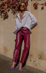 Dilyene Pants - Mid Waist Straight Leg Faux Leather Pants in Wine