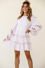 Miles Away Long Balloon Sleeve Trim Insert Dress Pink