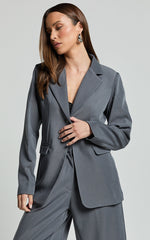 Daffy Blazer - Cinched Waist Blazer in Grey