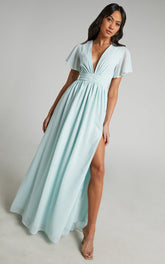 December Maxi Dress - Empire Waist Dress in Ice Blue