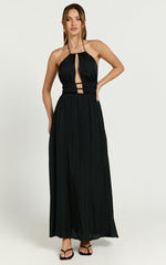Denisa Midi Dress - Open Back Halter Dress in Black