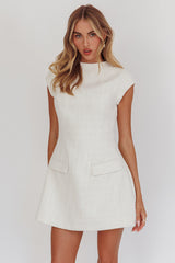 Aristos Cap Sleeve Mini Dress Tweed Cream
