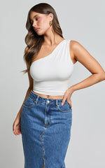 Evette Top - Jersey Gathered One Shoulder Top in Ivory
