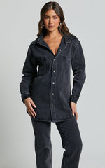Faharra Shirt - Recycled Cotton Denim Shirt in Washed Black
