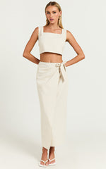 Genna Midi Skirt - Linen Look Wrap Skirt in Natural
