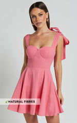 Girley Mini Dress - Bow Strap Dress in Coral