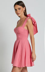 Girley Mini Dress - Bow Strap Dress in Coral